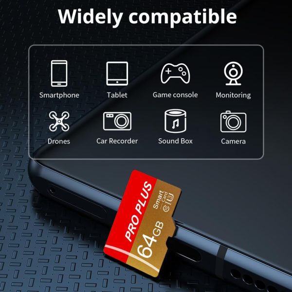 2 Pack TF Card 64GB with Adapter, High Speed Memory Card, UHS-I C10 A1 Memory TF Card for Tablet/Mobile Phone/Camera/Car Audio/Game Console (TF162 Red Gold 64GB) - Image 2