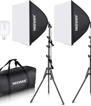 Neewer 700W Equivalent Softbox Lighting Kit, 2Pack UL Certified 5700K LED Lighting Bulbs, 24x24 inches Softboxes with E26 Socket, Photography Continuous Lighting Kit Photo Studio Equipment